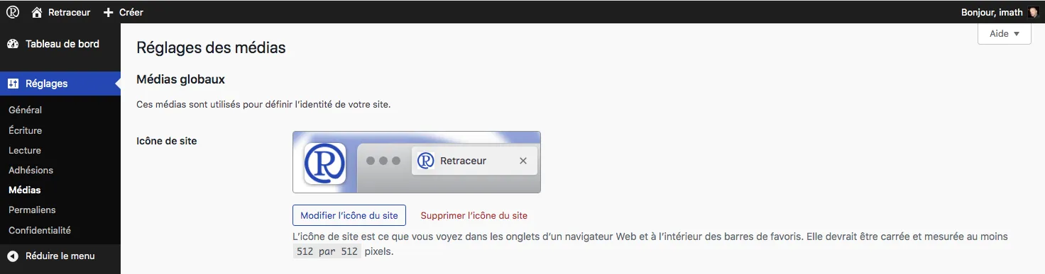 Icône de site modifier ou enlever
