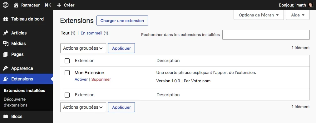 Administration des extensions