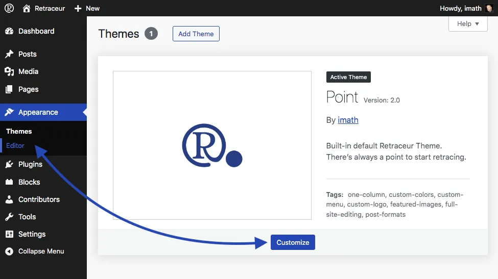 Site Editor Admin menu