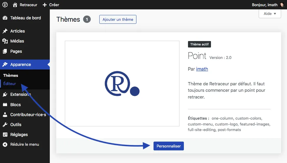 Menu d&#x27;administration de l&#x27;édition du site