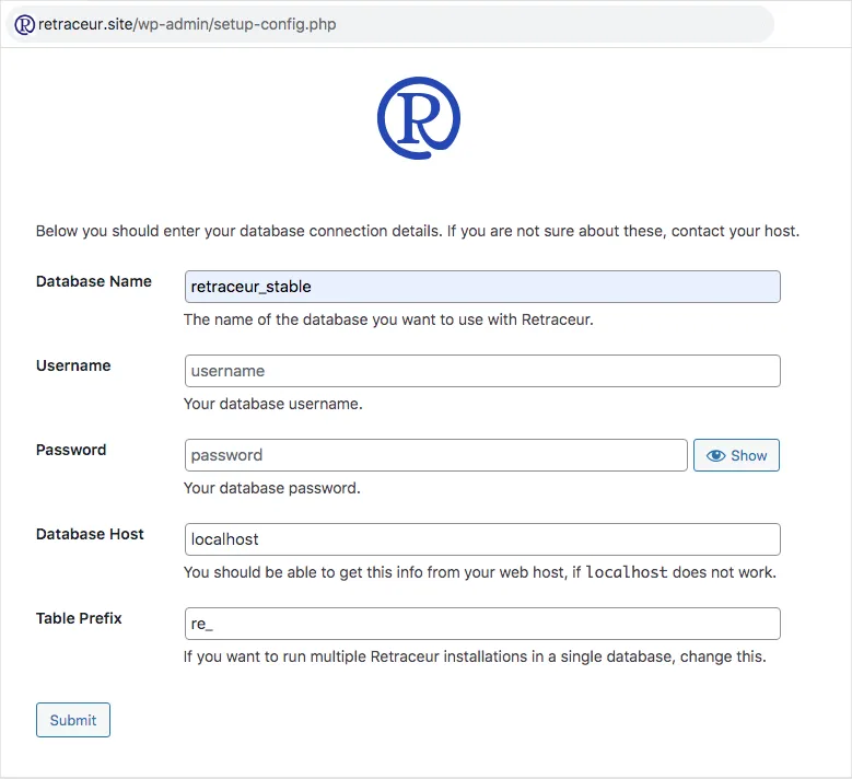Database setup