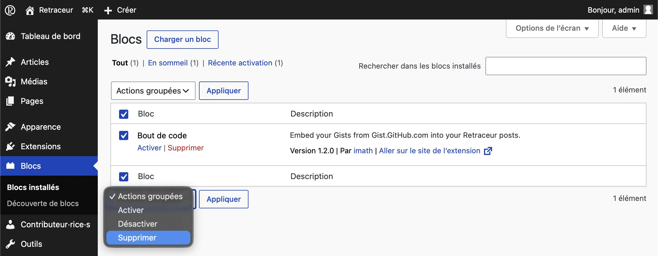 Supprimer des blocs