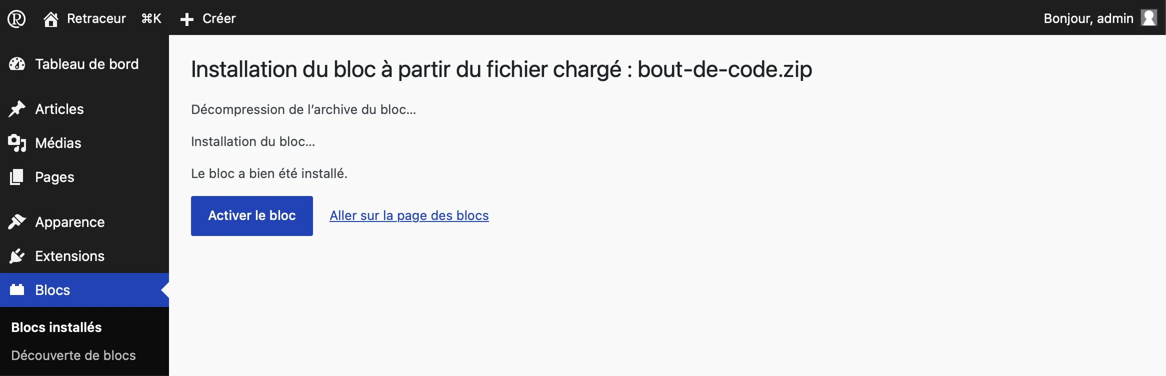 Installer un bloc