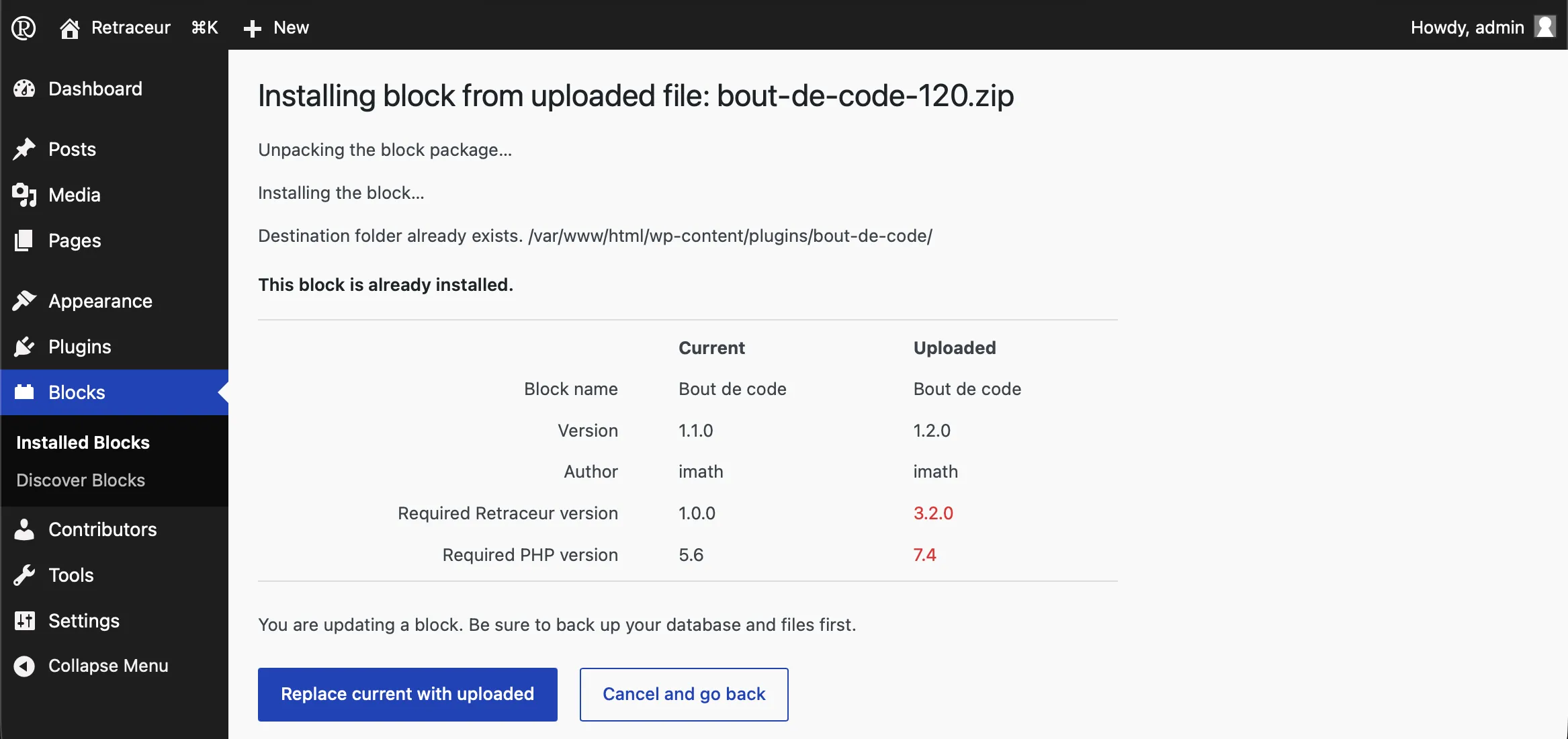 Up/Downgrade a Block