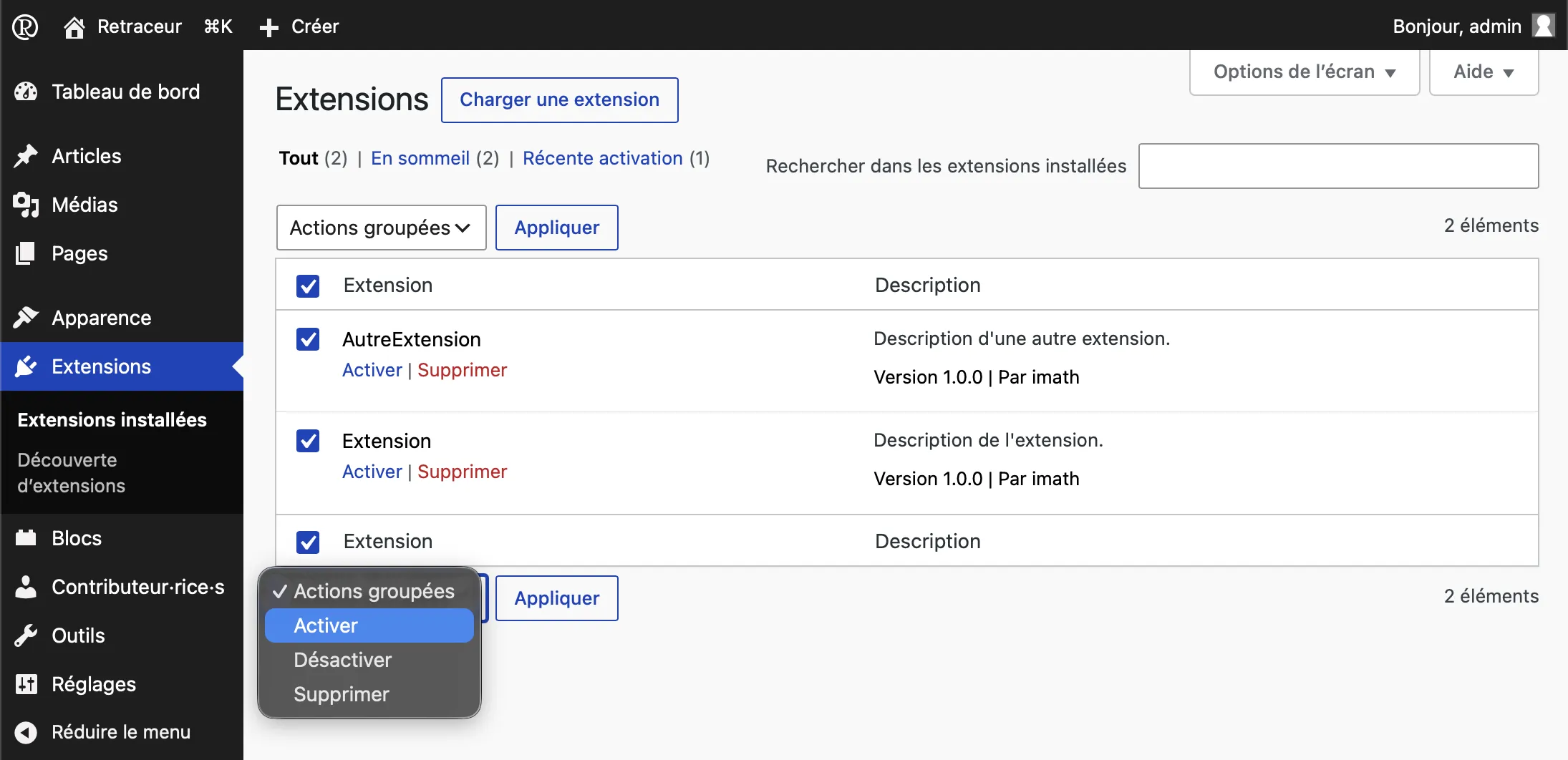 Activer des extensions