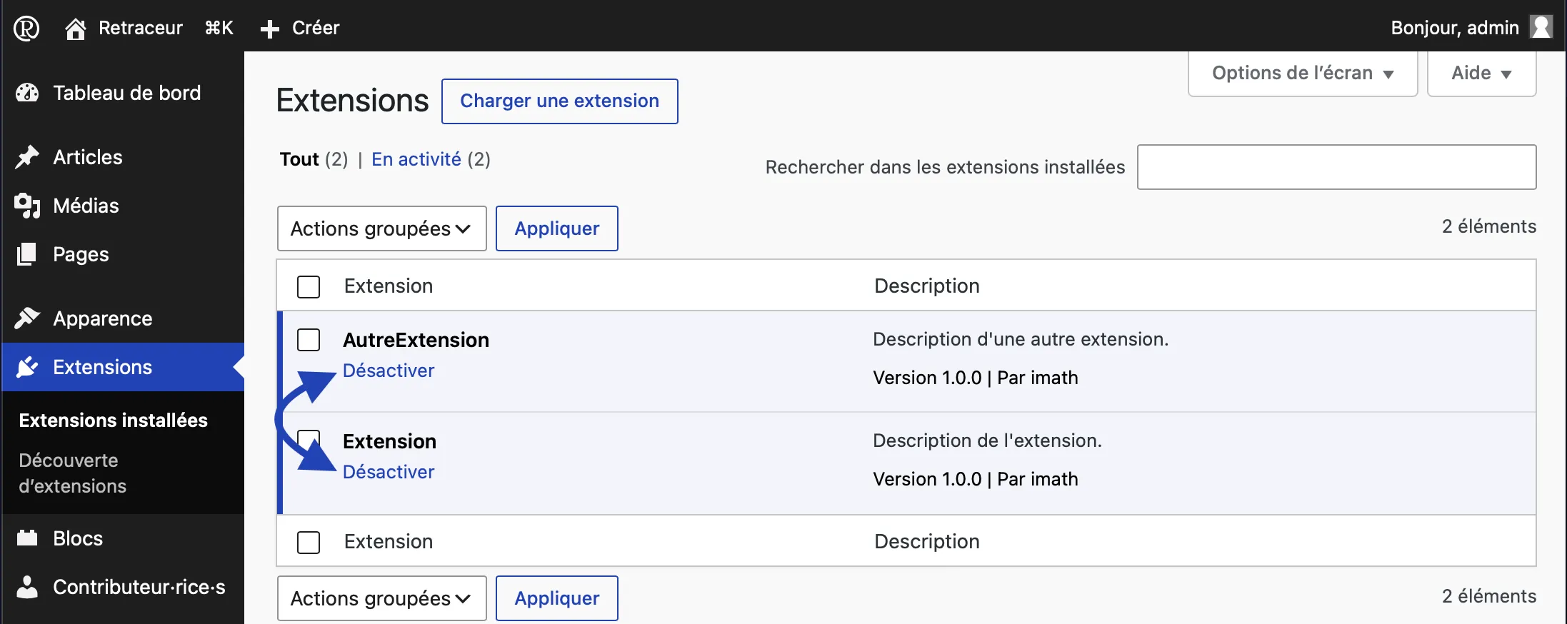 Désactiver une extension