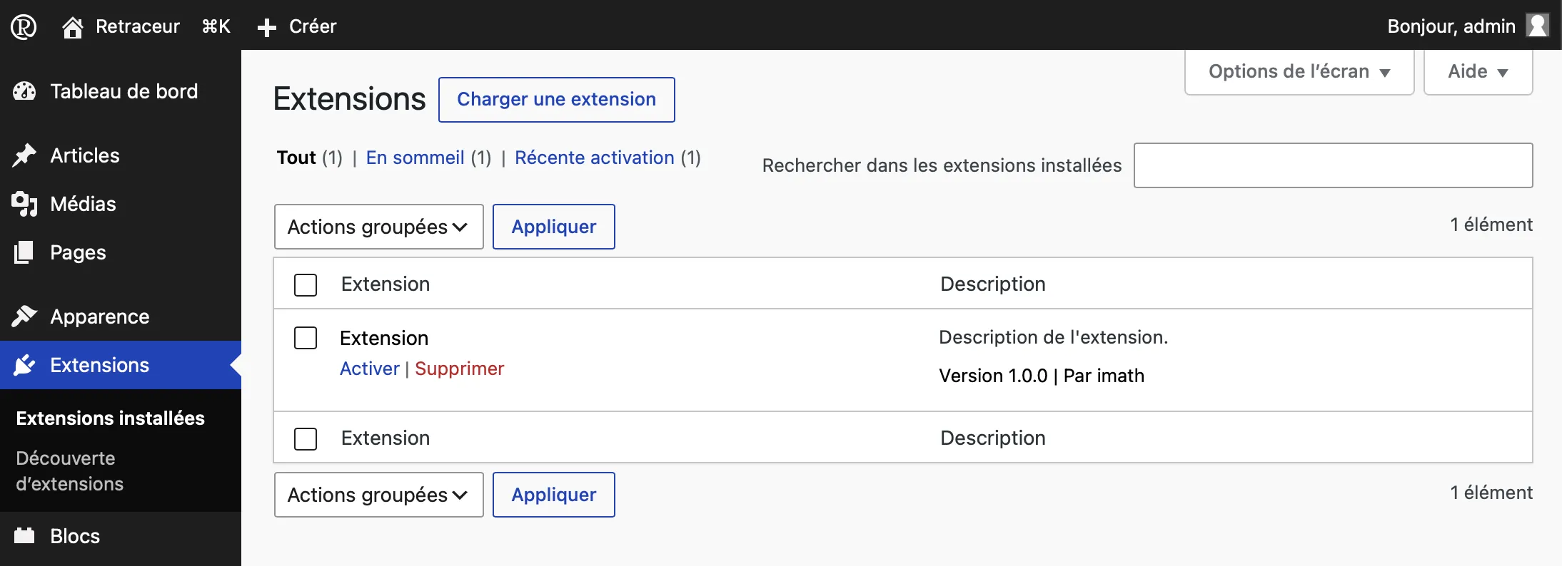 Supprimer une extension