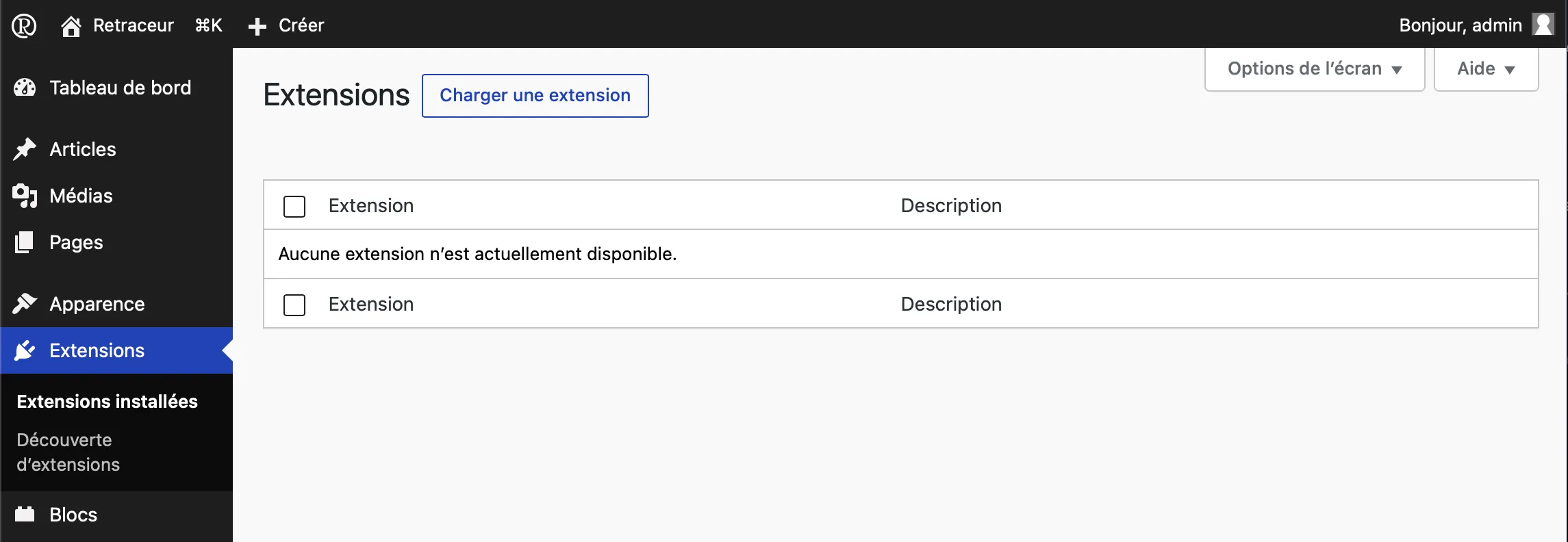 Gestion des extensions