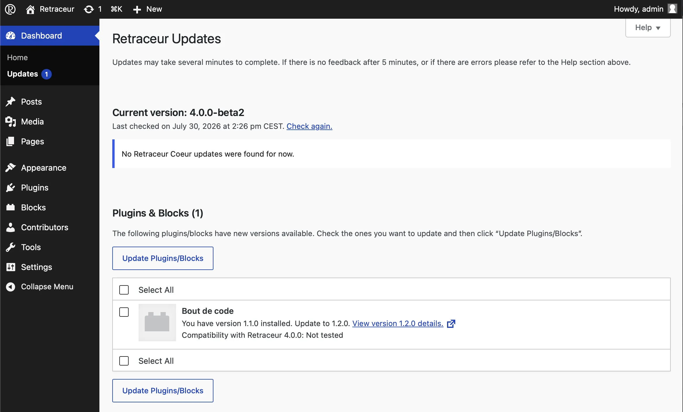 Plugin / Block updates