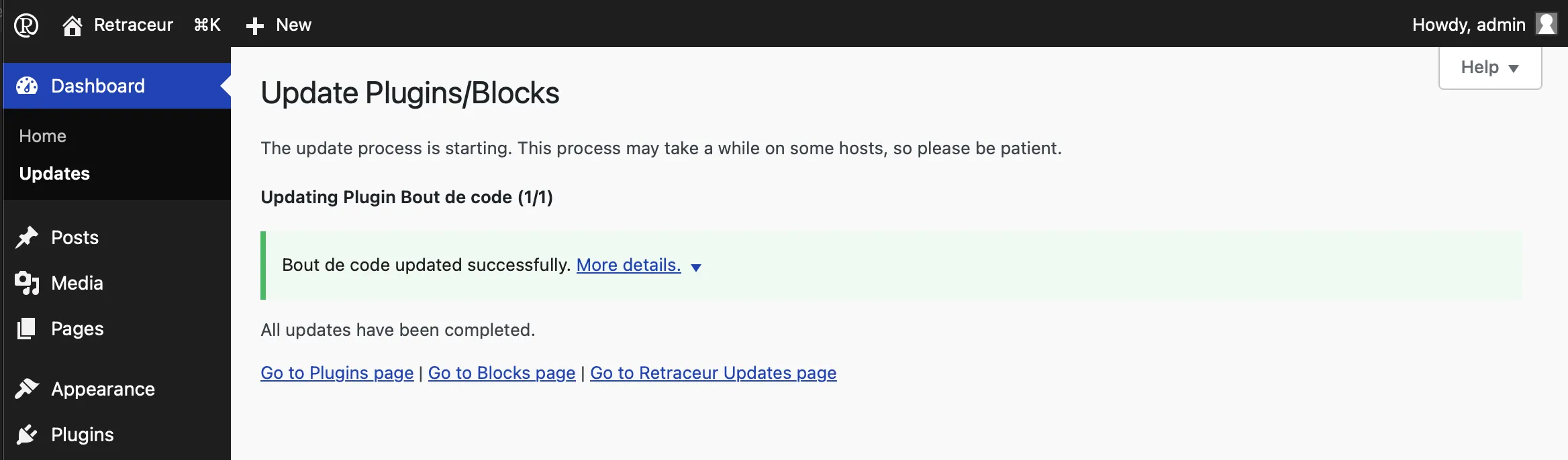 Plugins/Blocks selected for update